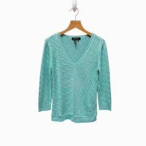 Ralph Lauren Vintage‎ Cable Knit Sweater Silk Sweater Blue Women’s Size XS